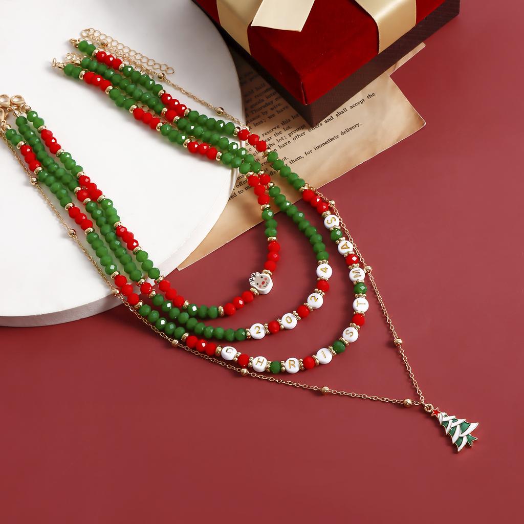 New Year Gift Christmas Christmas Snowman Elk Imitation Crystal Necklace Set Sweater Chain