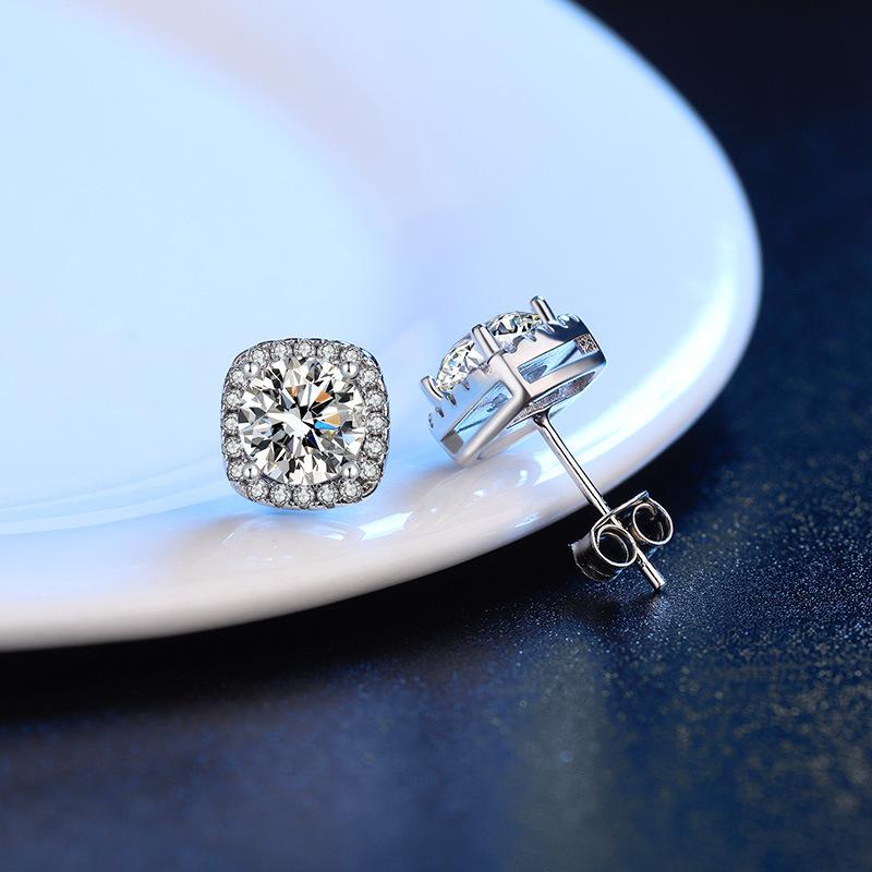 925 Silver 2CT 5A Zircon Stud Earrings for Women Luxury Wedding Engagement Party Gift