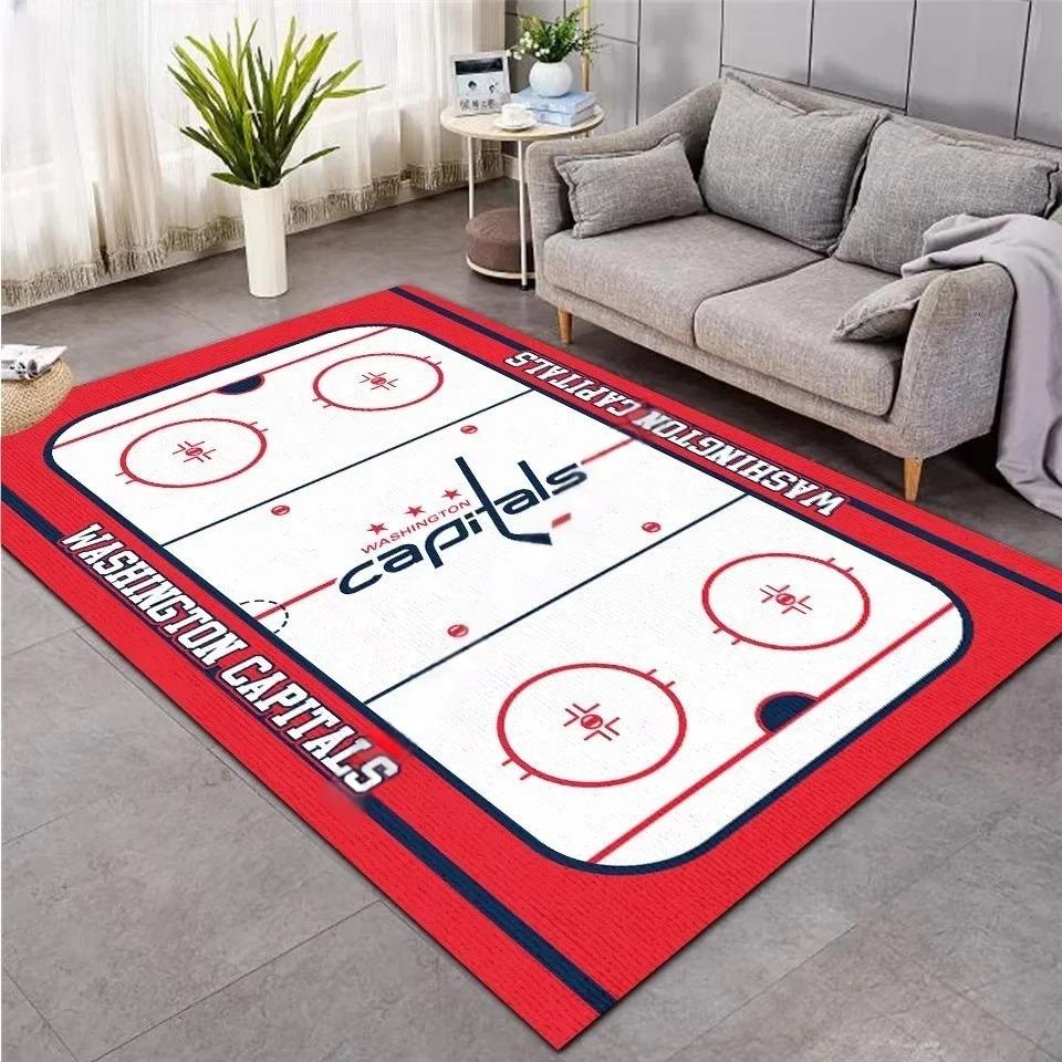 3D Hockey Rug, Ice Hockey Carpet Non-Slip Machine WashableDoormat, Sport Themed Floor Mat for Living Room Dining Room Game Room