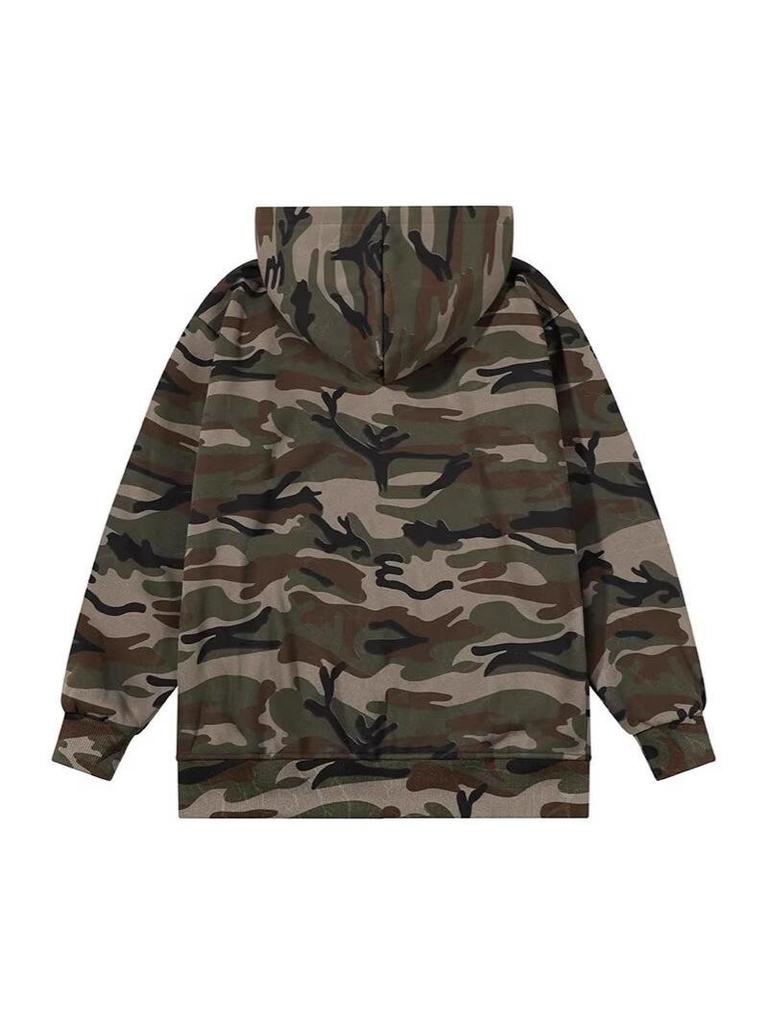 American Retro Camo Streetwear Hoodie for Men & Women - Trendy Unisex Zipper Jacket