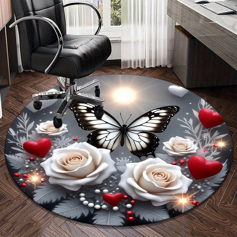 Butterfly Dreams In Flowers round carpet Chair cushion Round Entryway Rug, Soft Round Rugs for Living Room, Bedroom, Circle Carpet decor gifts