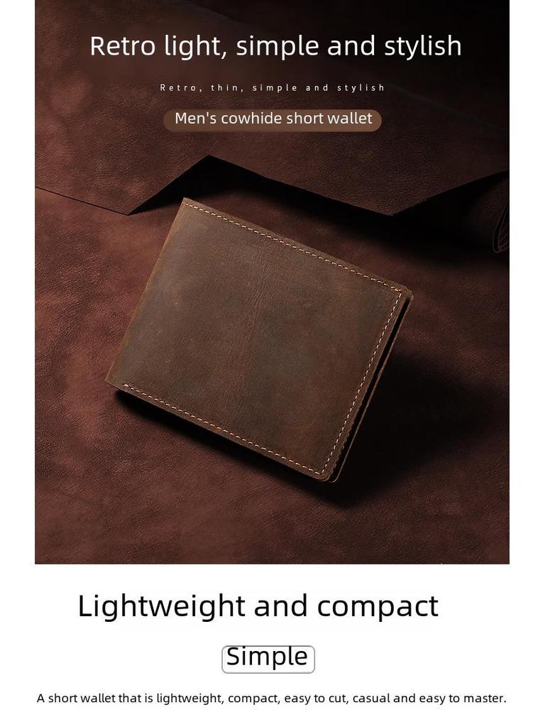 Retro Pánská krátká peněženka z kůže Crazy Horse - Pravá hovězí kůže, držák na karty