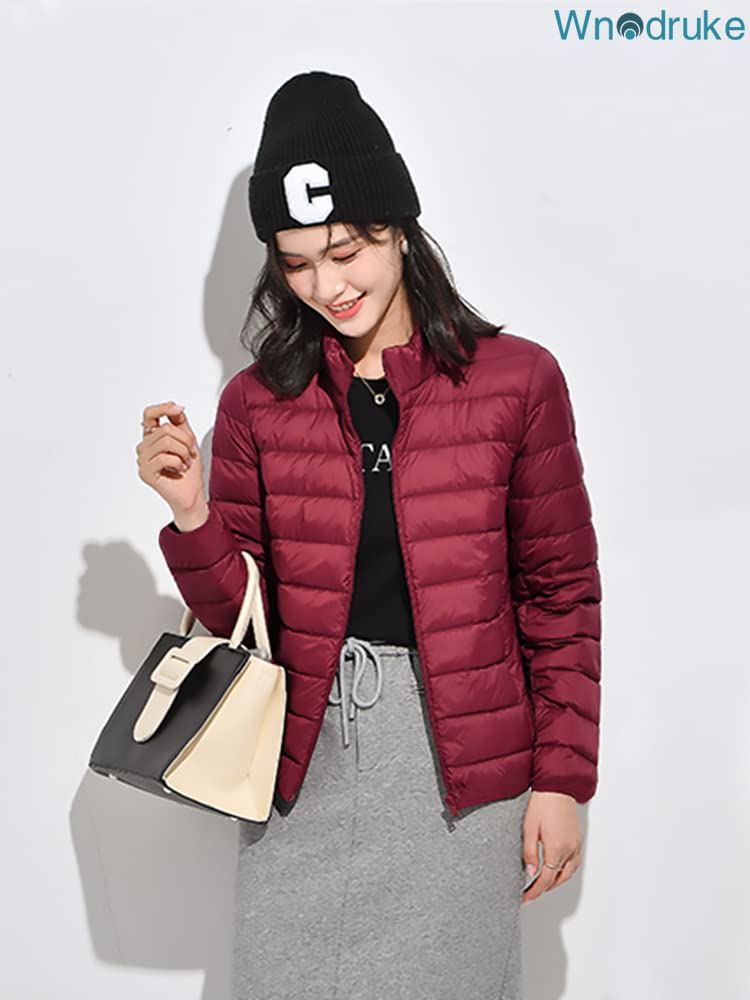Wnodruke Ultralight Down WN004 Red Wine Women's Jacket, Lightweight, Warm, Compact, (JP, Alphabet, Small, Collar)