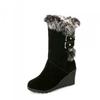 Wedge Heel Wool Cotton Boots, Rabbit Fur Wedge Heel Medium Boots, Thickened Warm Winter Boots for Women, Join