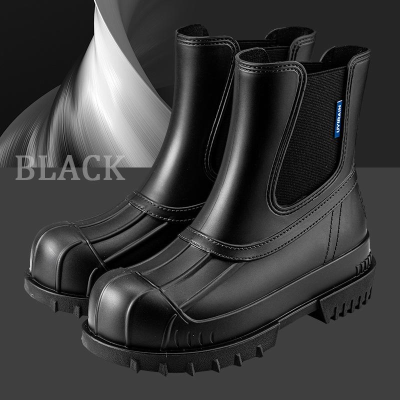 

Модные эластичные женские дождевые туфли короткие нескользящие водонепроницаемые туфли взрослые уличные резиновые сапоги водные сапоги кухонная резиновая обувь 41 чёрный