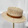 French Fashion Elegant Belt Hollow Woven Straw Hat Women's Spring and Summer Sunscreen Visor Face Small Big Brim Bucket Hat