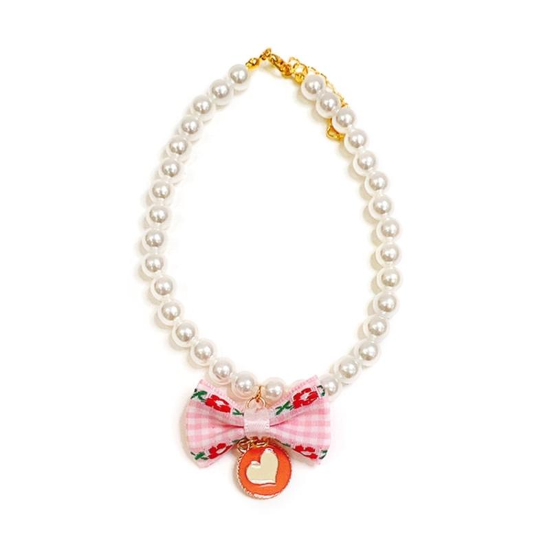 Pet Bowknot Adjustable Collar Cat Jewelry Pendant Princess Pearl Necklace Puppy Collar Decorative Dog Collar Accessories
