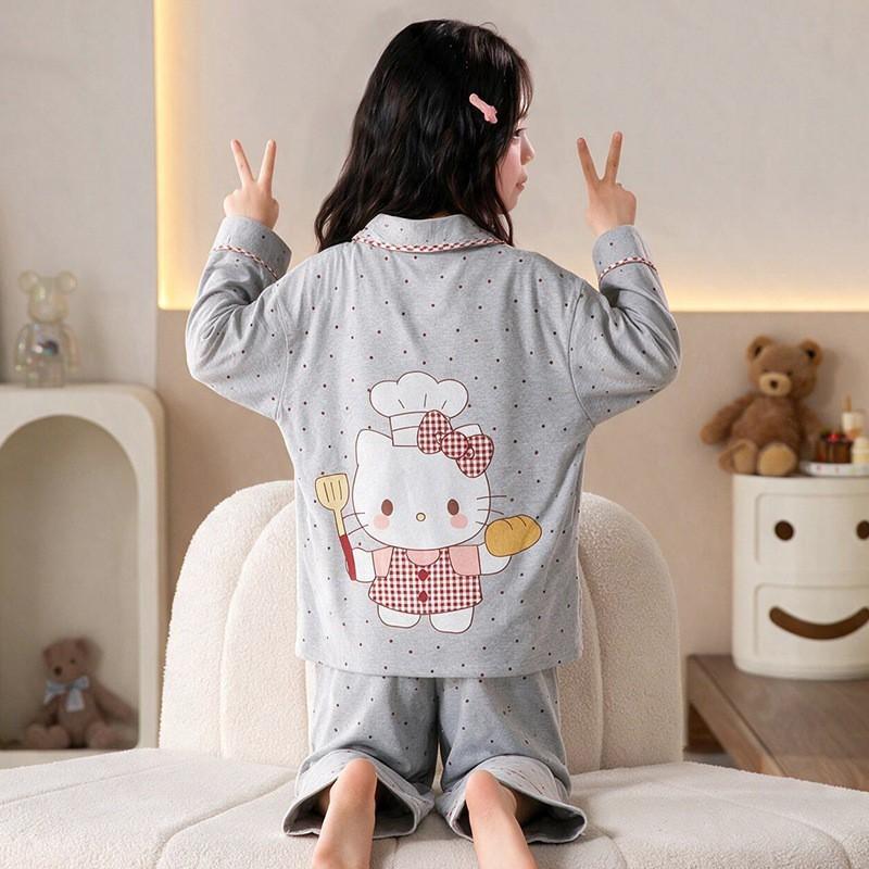 Girls Cotton Pajama Set Long Sleeve Hooded Cardigan Sleepwear Kids 8 Home Wear