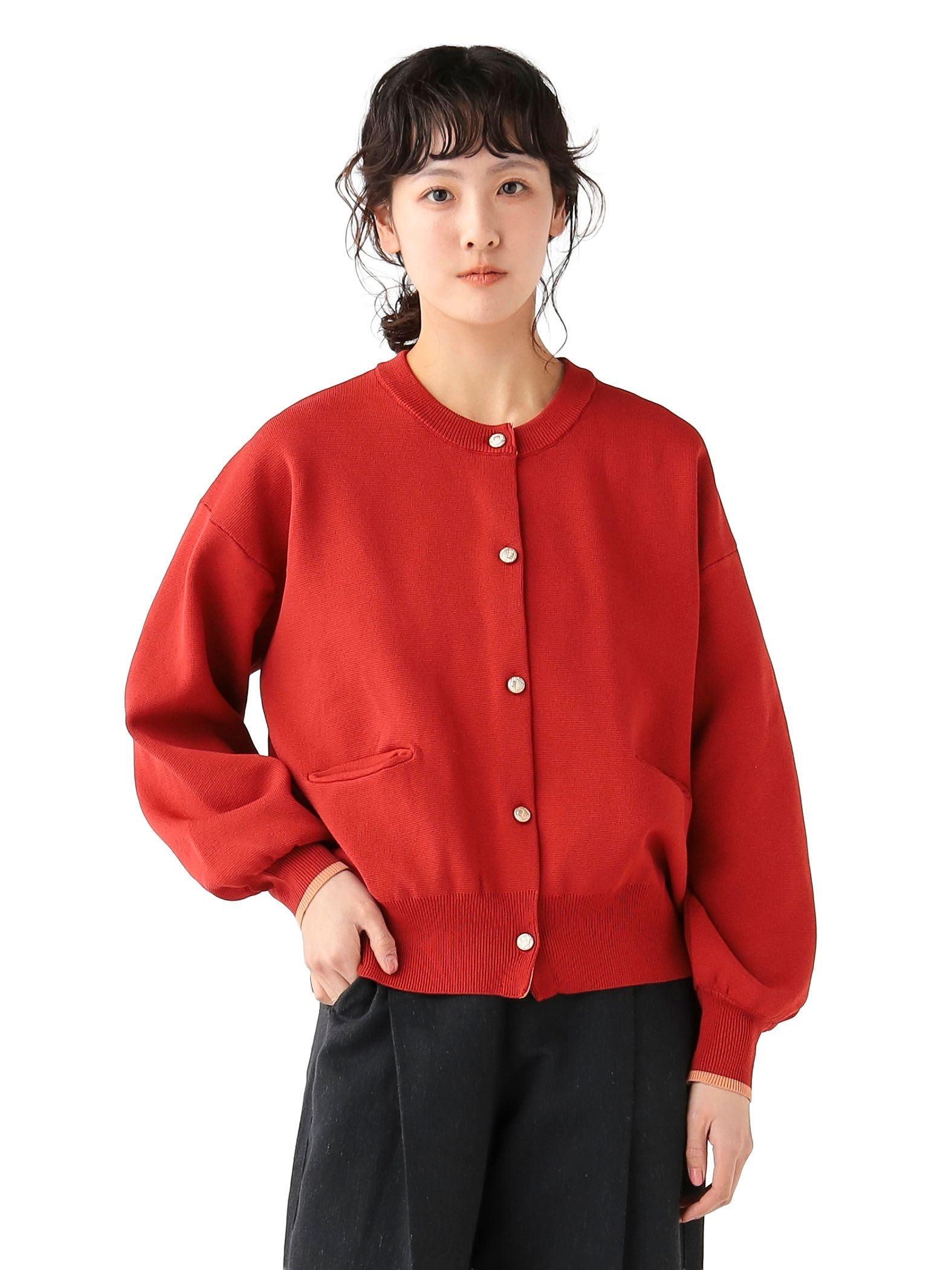 Beams Heart Women s L/S Knit Spondish Crew Cardigan, Red, One Size