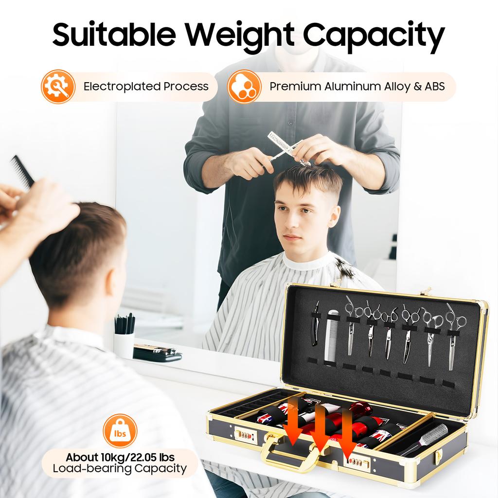 Lockable Aluminum Barber Case, Professional Stylist Organizer with 3-Digit Lock for Hairstylist, Makeup, Pet Groomer Tools