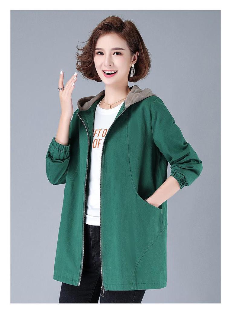 Women's Plus Size Embroidered Color Block Windbreaker - Mid-Length, Loose Fit, Korean Style Jacket for Spring and Autumn