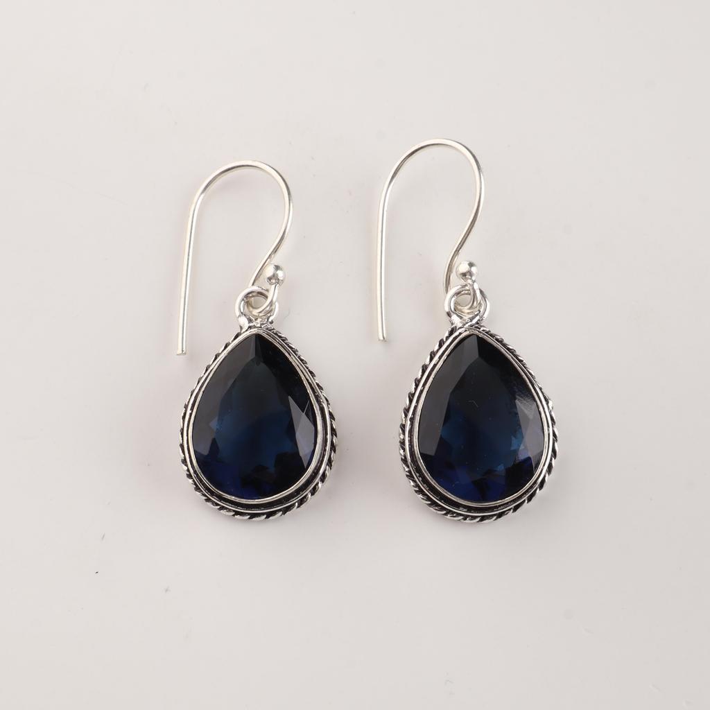 London Blue Topaz Gemstone Silver Jewelry Handmade Earrings 1.5", 925 Sterling Silver Topaz Jewelry AEE-2-14