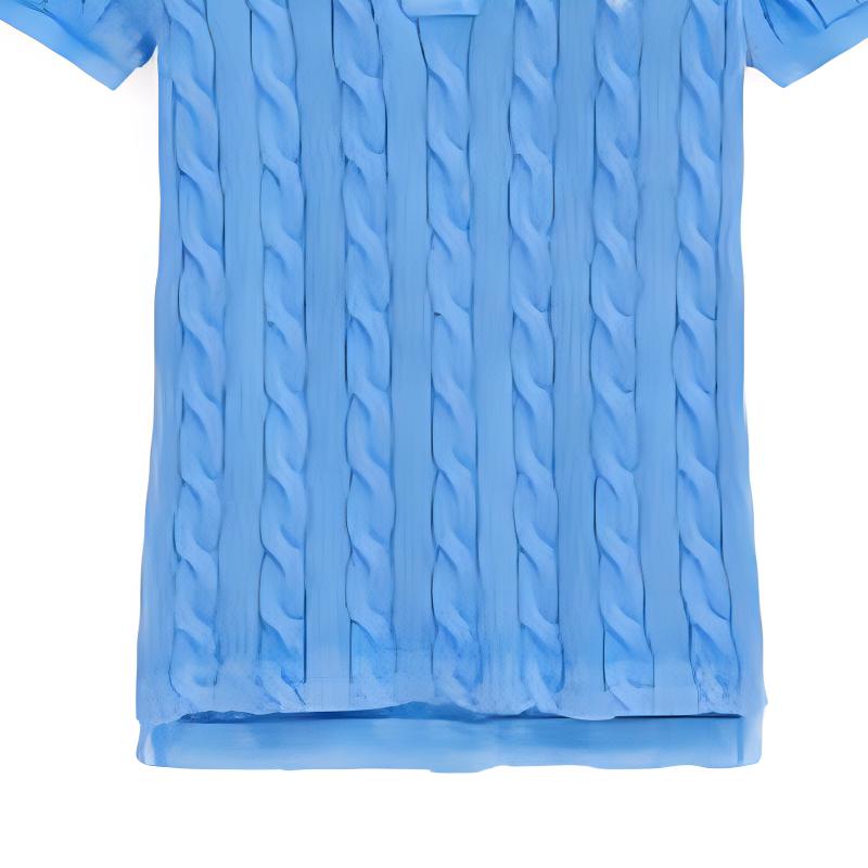 Polo Ralph Lauren FW22 Cotton Cable Knit Short Sleeve Polo Shirt Women tops Blue WMPOKNINCU20664-400