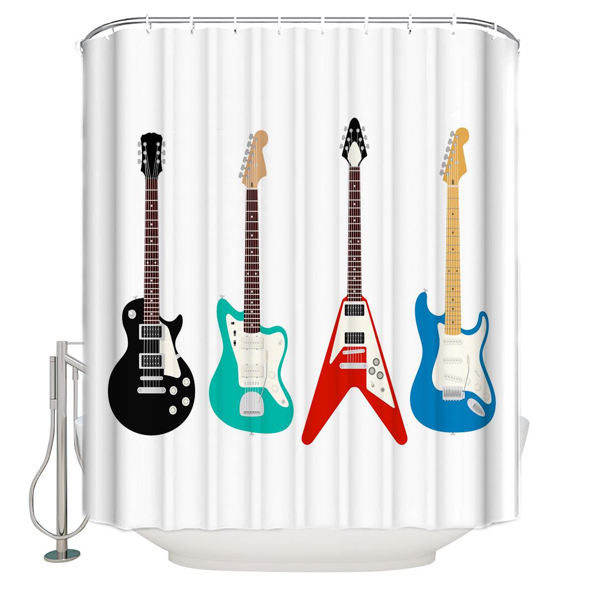 

Music Decor Electric Guitars On Lighted Wooden Floor Shower Curtains Polyester Fabric Waterproof Bath Curtain Shower Curtain W60H190(CM)-1 Pcs