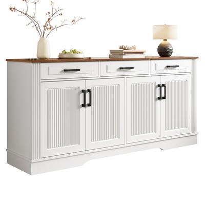 Living Room Cabinet, Sideboard, 3D Vertical Stripes, 3 Drawers, 4 Doors, MDF Body, Suitable for Hallways, Living Rooms, Dining Rooms Etc.