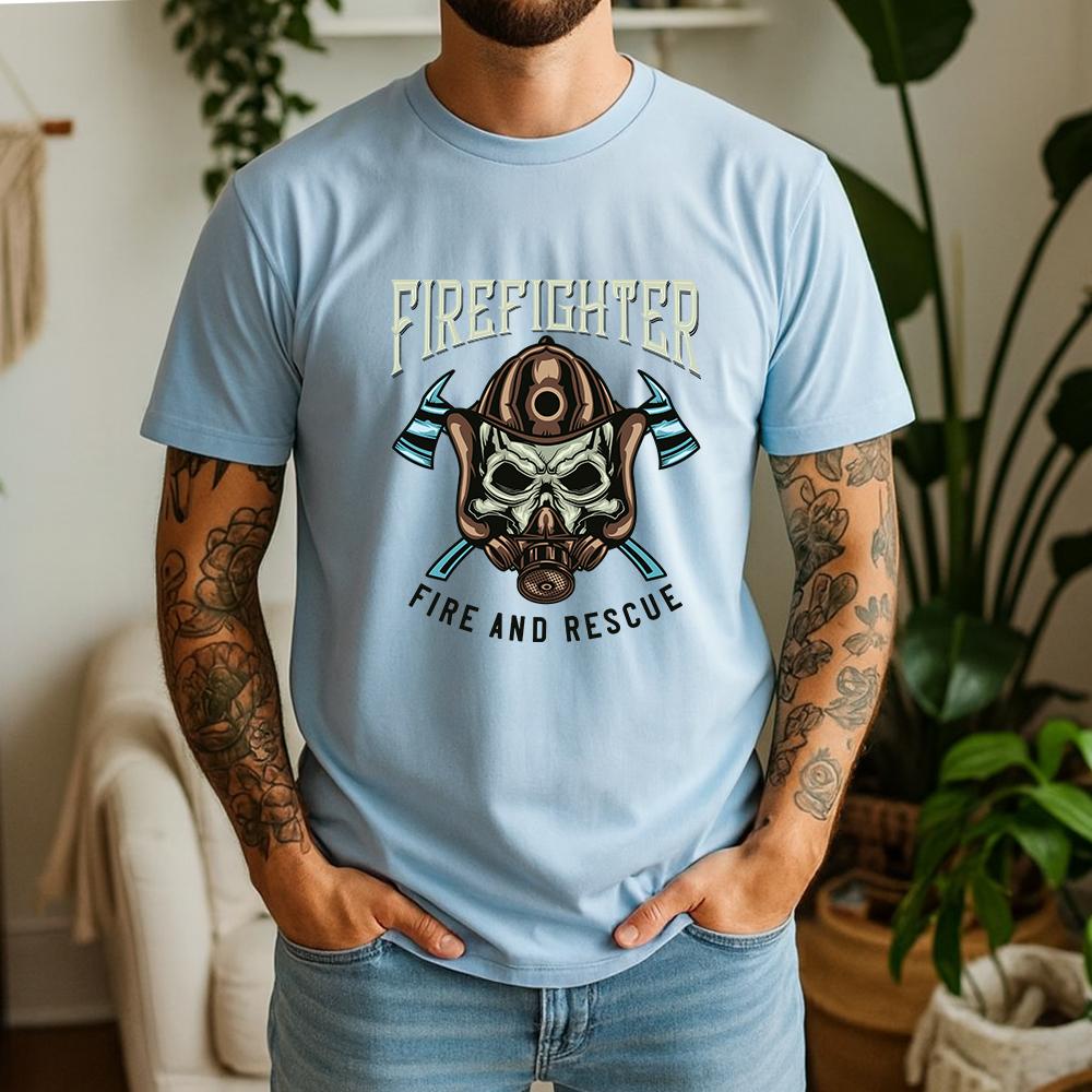 2026 New Summer Unisexs Soft Cotton Short Sleeve Tee Fire Rescue Skull Axe Graphic Tactical Casual Style
