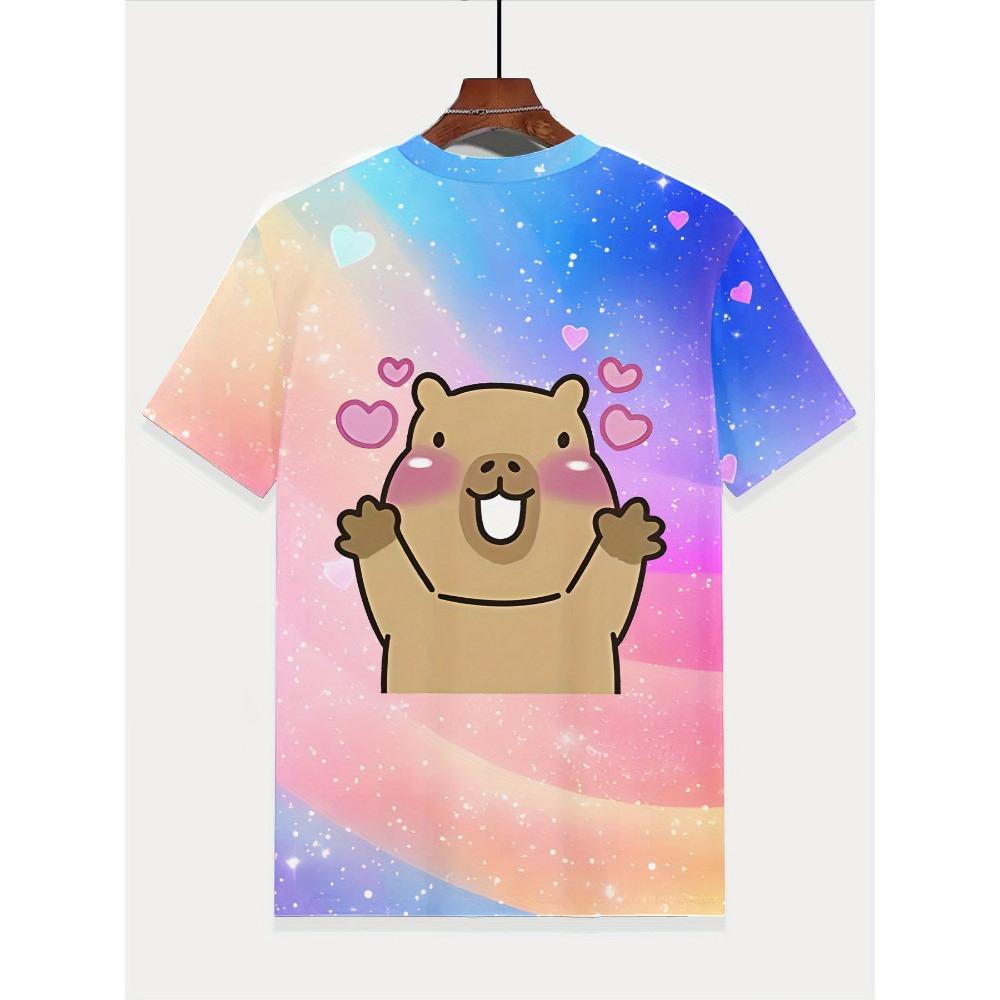 Starry sky capybara boys T-shirt 3D digital printing back-to-school tops summer cute casual