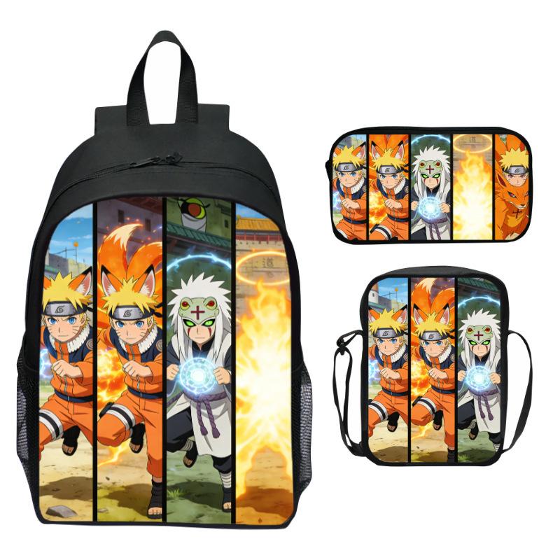 Set Zaino Anime Naruto 3 Pezzi Zaino Scuola Elementare Cartone Animato Stampato Leggero Multitasche