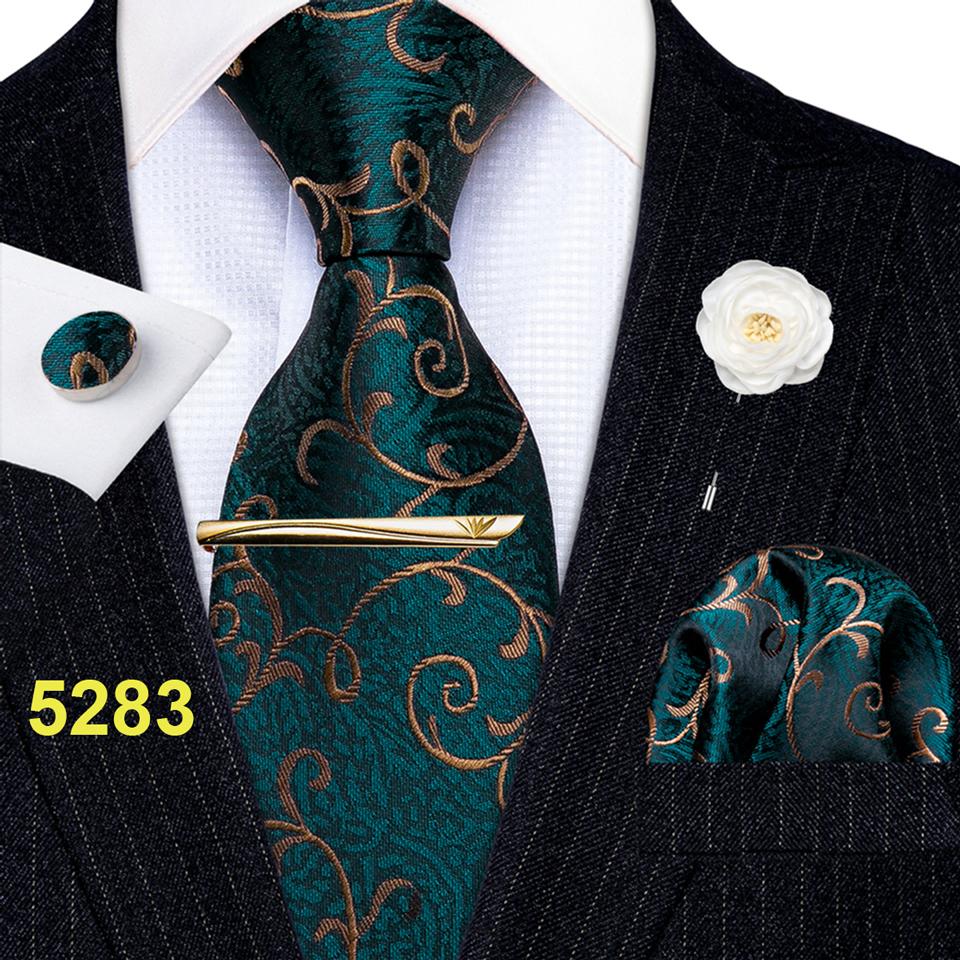 Modische Herren-Krawattenstangen mit Boutonniere-Hochzeit, formelle Seidenkrawatte, Taschentuch-Manschettenknöpfe, Designer-Set