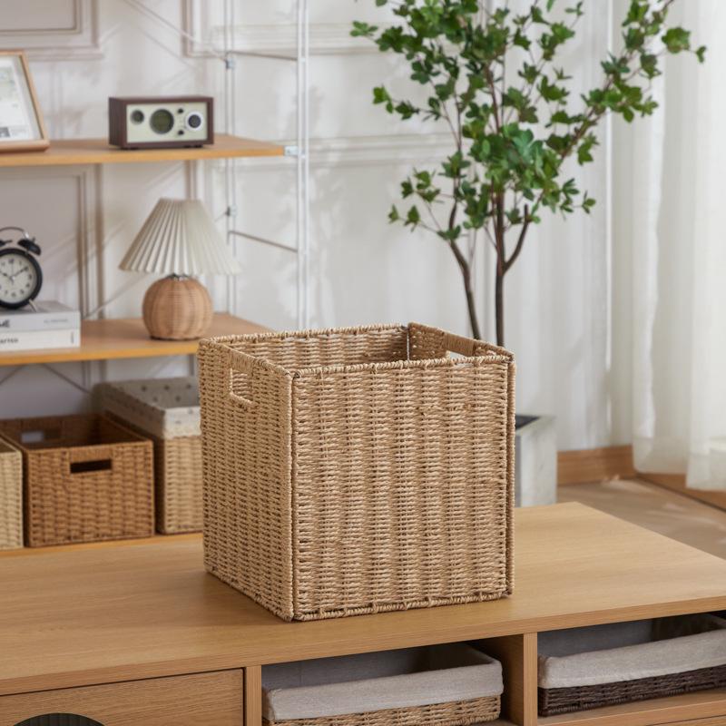 Foldable Large Capacity Imitation Wicker Rattan Storage Basket & Toy Organizer