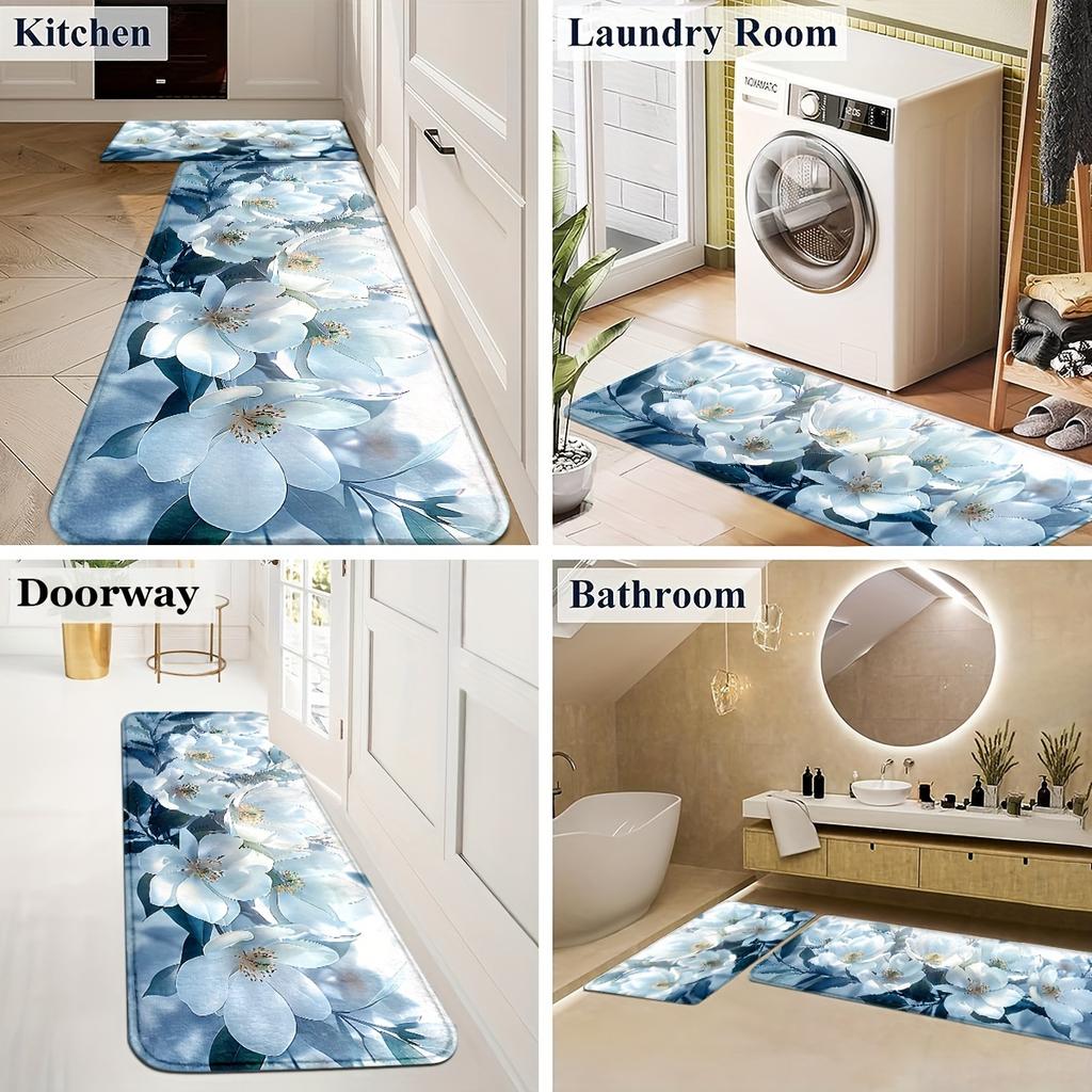 1Pcs Anti Fatigue Door Rugs, Romantic Roses Print Waterproof Non-Slip Thick Cushioned Door Mat Heavy Duty Comfort Standing Mat for Door