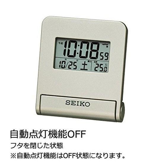 Seiko Uhr Wecker Reise Radio Digital Automatisches Licht Kalender Temperaturanzeige Dünn Gold SQ772G