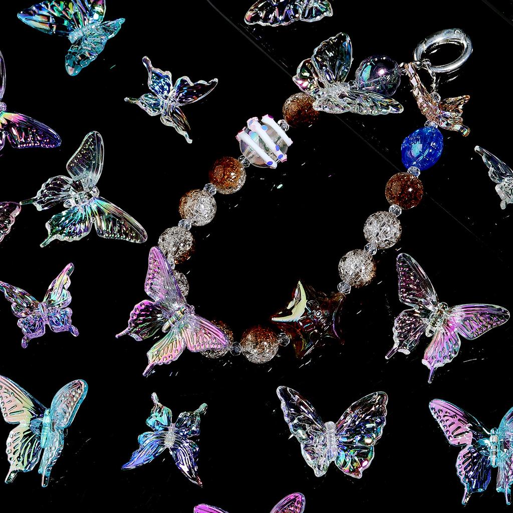 10Pcs Acrylic 3D Butterfly Charms Color Plated Loose Spacer Bead for Jewelry Making Accessories DIY Bracelet Earring Phone Chain