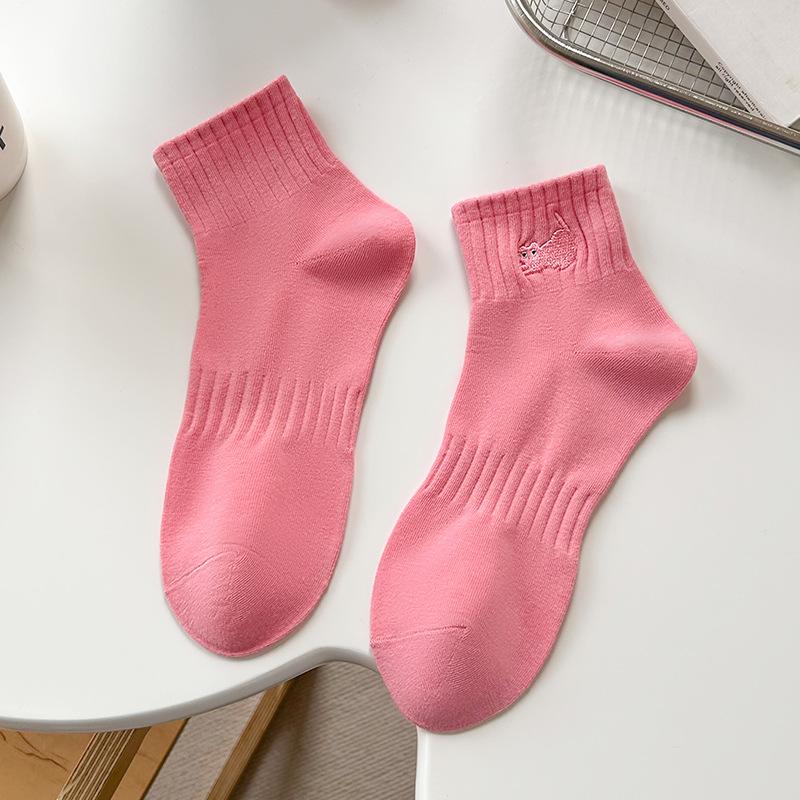 Summer Thin Combed Cotton Socks for Women, Cartoon Embroidery, Sweat-absorbing Boneless Socks for Women, Sports Socks
