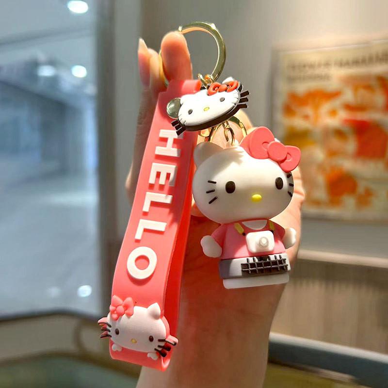 Cute Cartoon Hello Kitty Silicone Keychain For Women With Pink Detective Design Photo