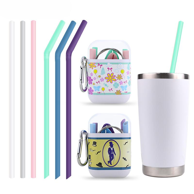 Silicone Straw Food Grade Collapsible Straight Tube Flexible Milk Tea Drink Straw Capsule Box Travel Set