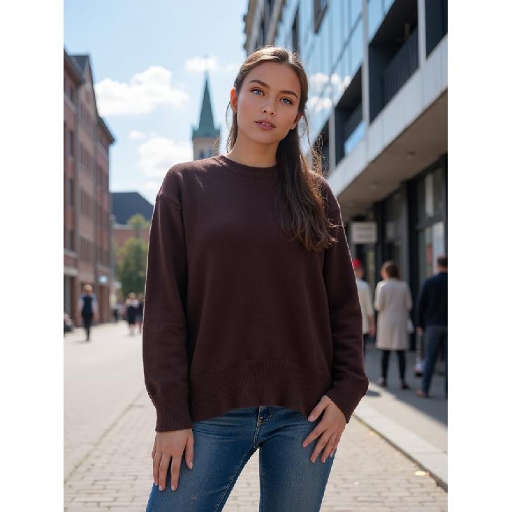 Rose Beauty A Autumn and winter women's knitted round neck loose solid color sweater