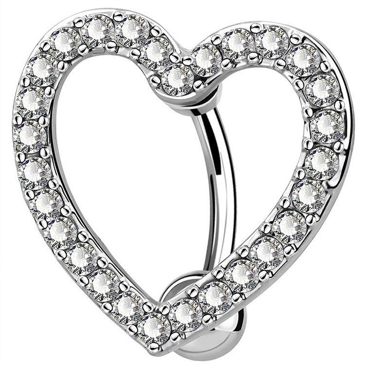 

Love Pendant Stainless Steel Piercing Jewelry Zircon Navel Ring Navel Stud One Size