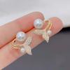 Exquisite Design Fish Tail Earrings Zircon Fish Tail Stud Earrings Pearl Crystal Earrings Commute