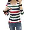 Women T-shirt Striped Long Sleeve Cotton Slim Round Collar Shirt Casual Women Tops