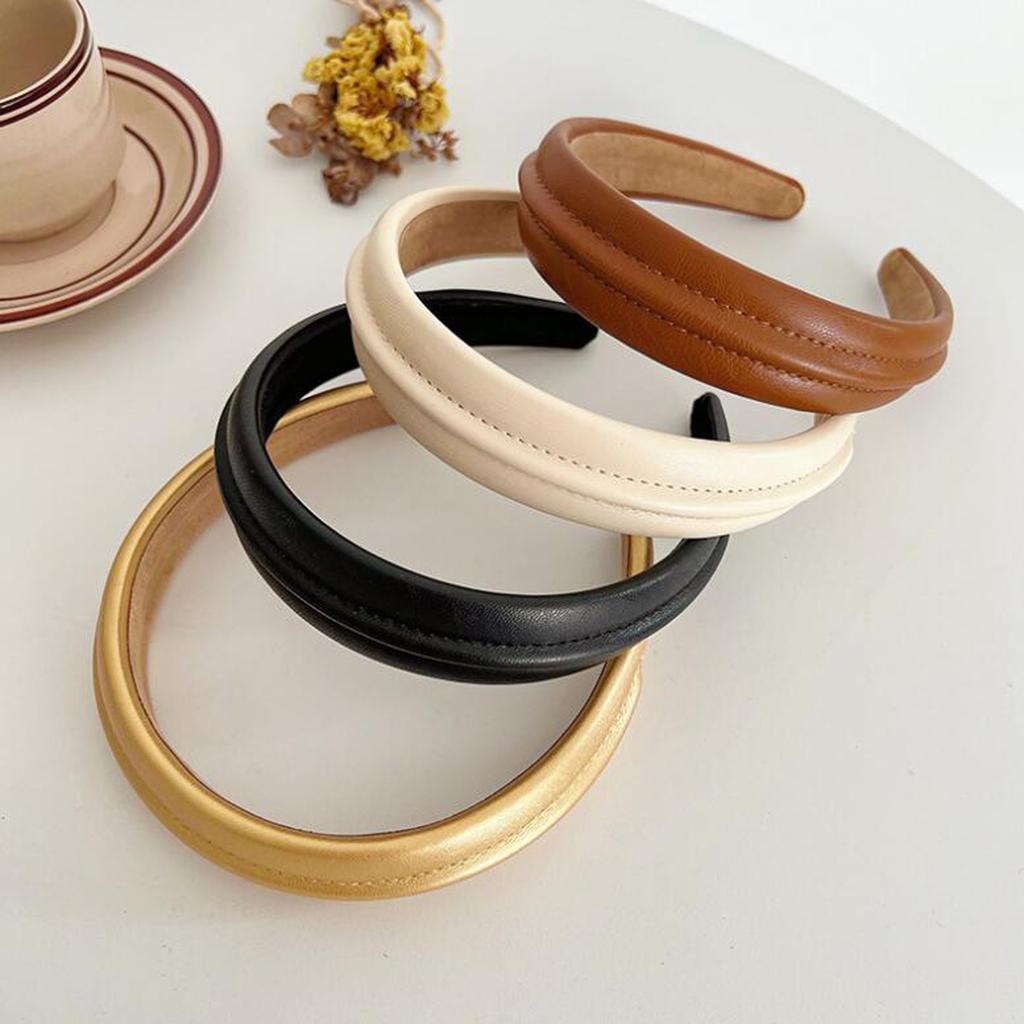 PROLY Neues Mode Stirnband für Frauen Lässiges PU Haarband Mädchen Einfarbig Turban Sommer Kopfbedeckung Haar-Accessoires