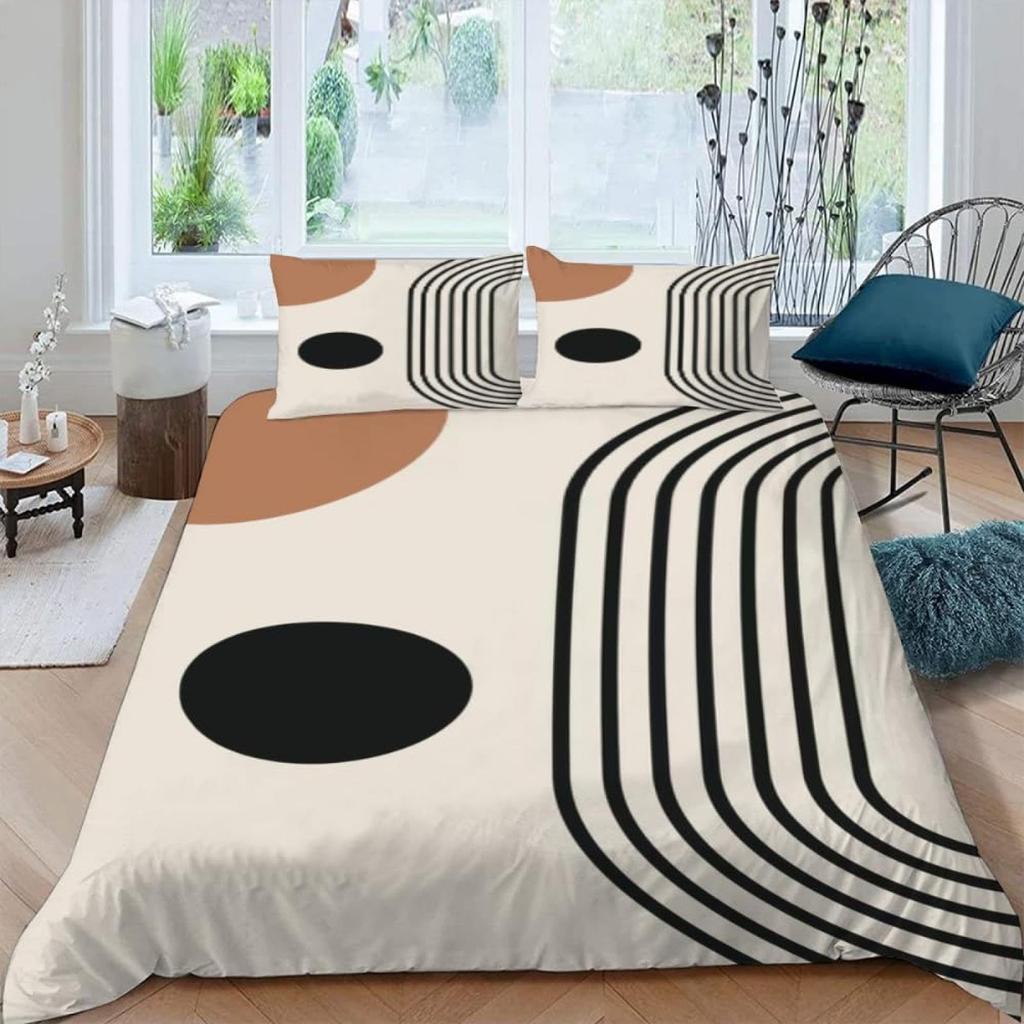 Mid Century Modern Påslakan Set King Abstrakt Geometriska Balansformer Regnbåge Sol Cirklar Boho Täcke Överdrag Sängkläder Set