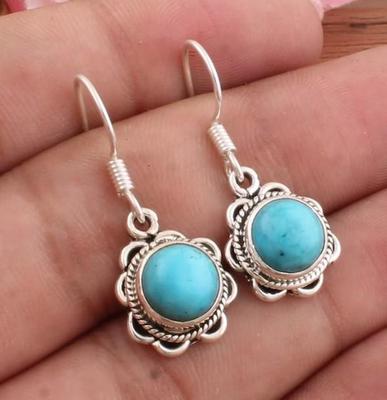Blue Turquoise Earring, 925 Sterling Silver Earring, Gemstone 1 Pair Hook Earring, December Birthstone Earring, Gift For Birthday,