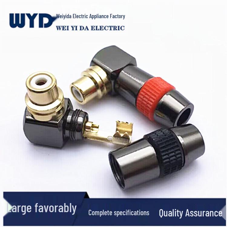 Gunmetal 90-Degree RCA Connector with Red/Black Rings, Gold-Plated L-Shape Female Elbow for RCA Welding Plug