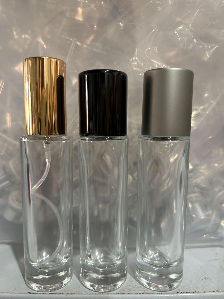 10ml Screw-Top Cylindrical Perfume Bottle & 15ml Snap-On Press Spray Cosmetic Sample Bottle