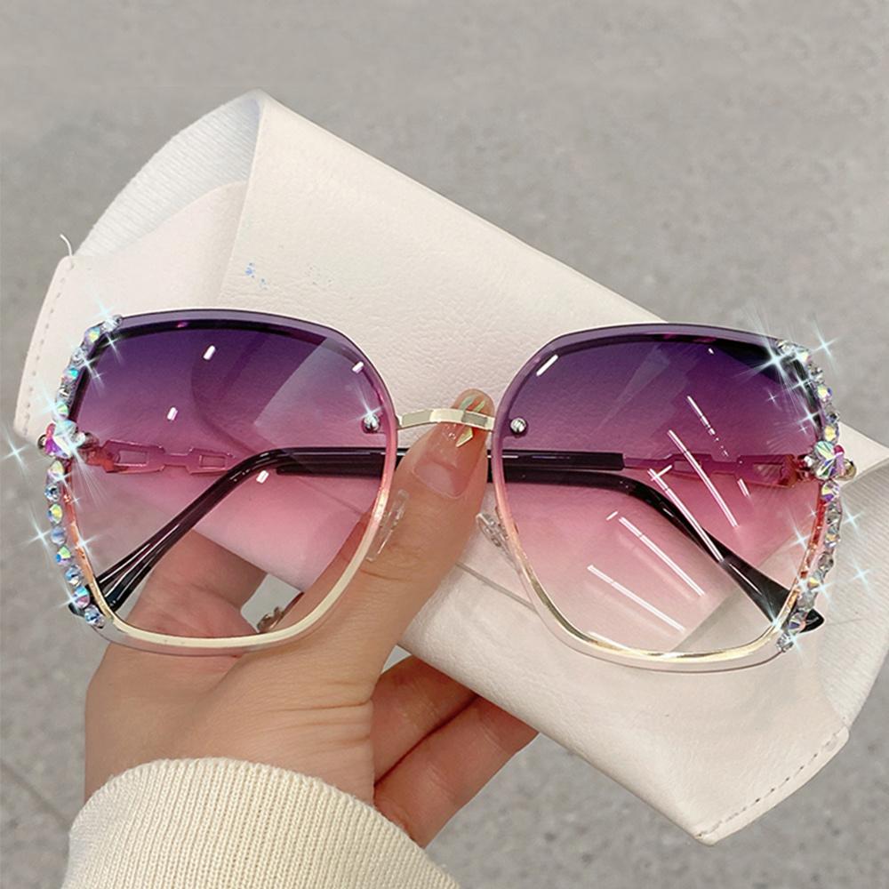 Stylish Design Rhinestone Sunglasses Women Oversized Rimless Sun Glasses