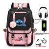 Σακίδιο Stitch για Φοιτητές Χαριτωμένη Τσάντα Laptop με Κινούμενα Σχέδια και Θύρα USB Μοντέρνο Στυλ