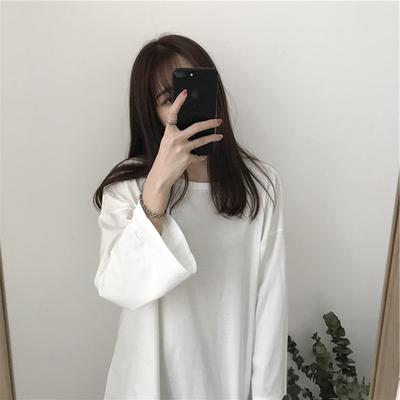 Nouveaux Vêtements d'Automne Style Coréen Ample Couleur Unie T-shirt à Manches Longues pour Femmes Vêtements d'Automne, Vêtements Polyvalents pour Étudiantes