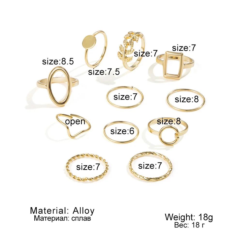 Neues Mode Kreatives Geometrisches Blatt Welle Hohl Ring Set 11 Stk. für Damen Herren Einfacher Knöchelring Charm Hochzeitsfeier Schmuck