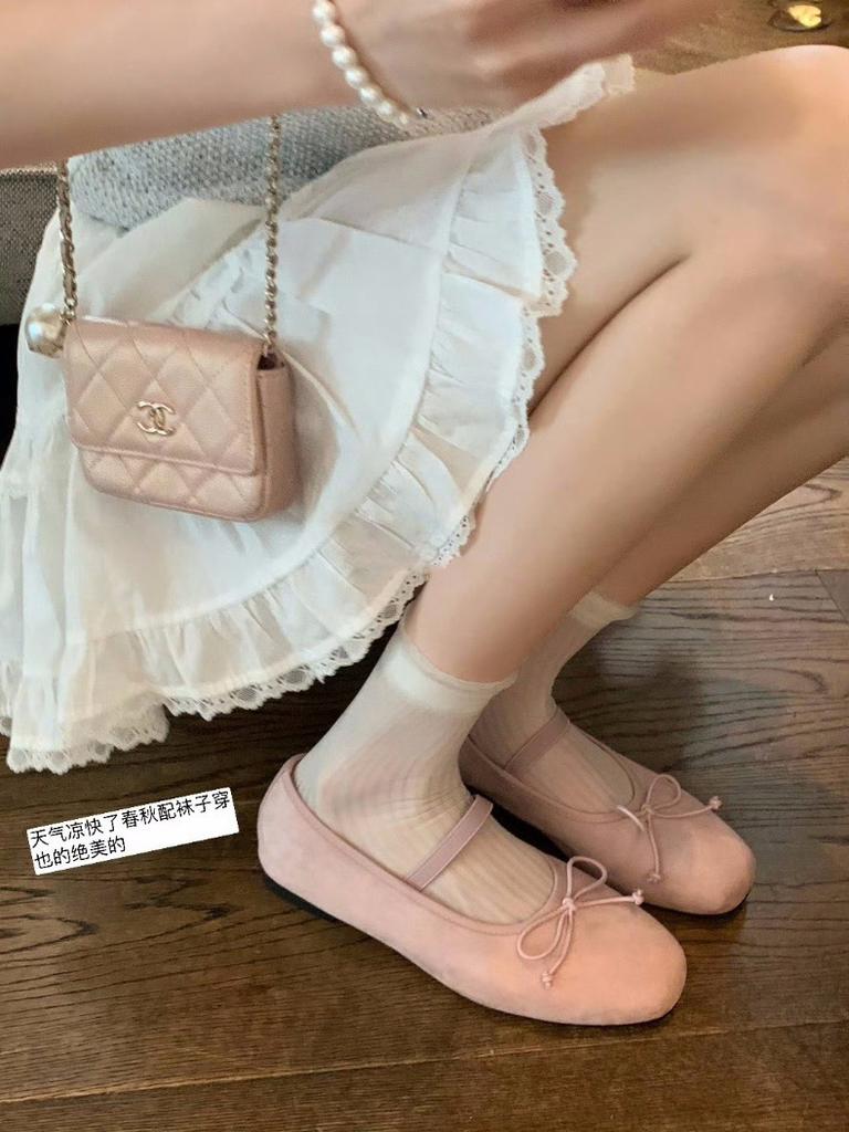 Cowhide Version~ Ballet Versatile Shoes with Light Mouth Flat Bottom Bow Single Shoes Women's Genuine Leather Mary Jane Shoes