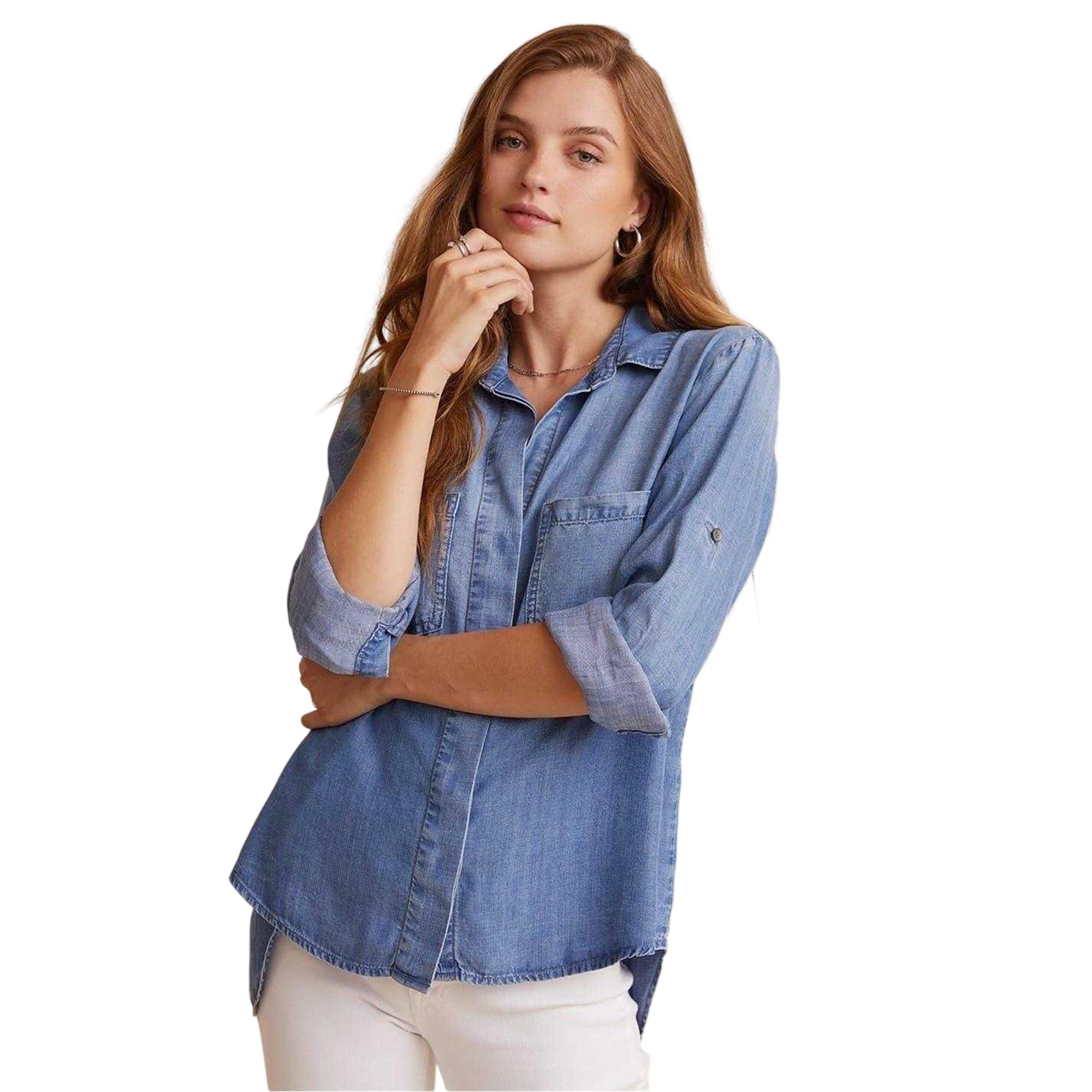 Bella Dahl Damen Denim Hemd mit Rückenschlitz, lockerer Passform, Langarm 8-10 UK blau