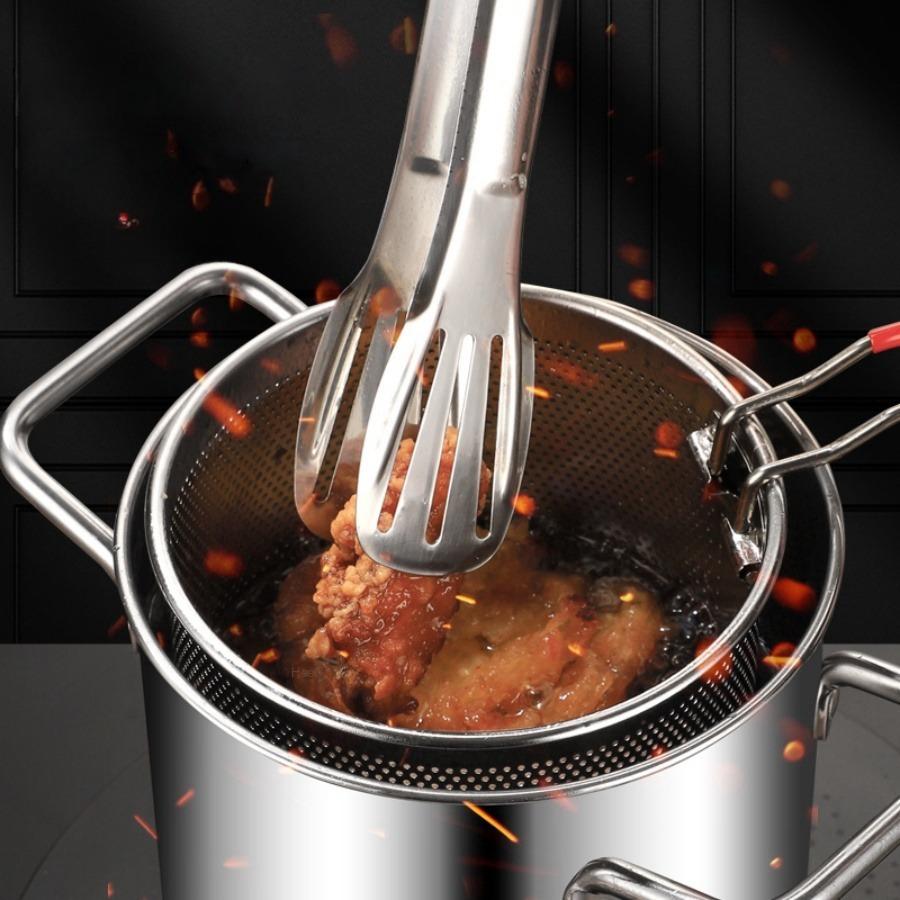 Stainless Steel Gas Mini Pot, Japanese-style Oil-saving Small Fryer with Filter Screen