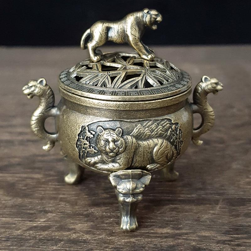 Tiger Incense Burner Metal Small Incense Burner Ornaments With Handle Yoga Meditation Home Decoration Ancient Style