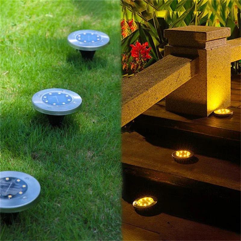 1/4Pack Solar Lights Outdoor 8 LEDs Disk Underground Lamp Spotlight Buried Solar Light for Home Garden Lawn Yard Decoration