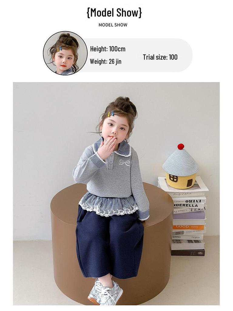 Girls' Sweet Bow Korean Style Autumn Sweatshirt Set 2025 - Stylish Two-Piece Outfit for Baby Girls