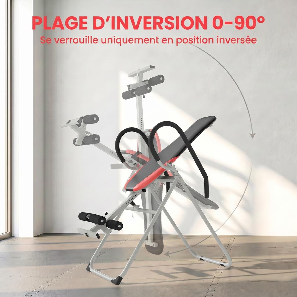 Inversion Table, Folding Steel, 0-90, Adjustable Peg Lock, 122 x 59 x 130 cm, Red